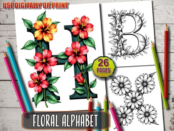 Floral Alphabet Coloring Pages A–Z